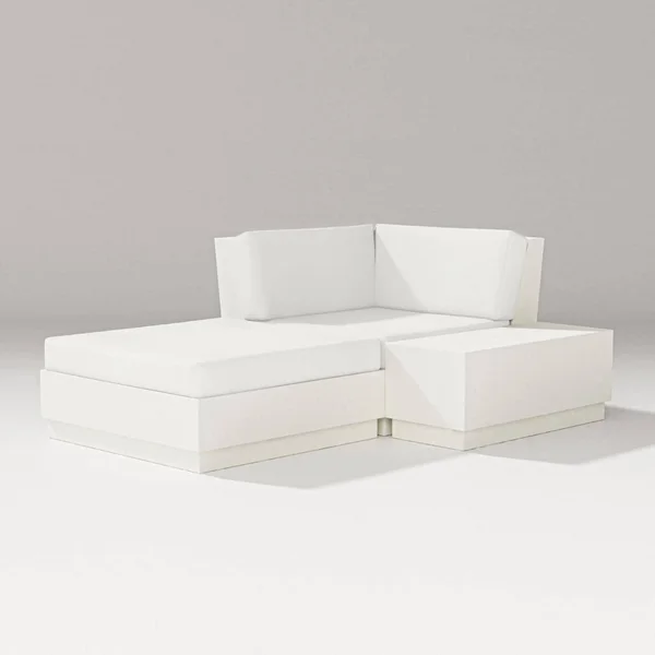 Elevate 3 Pc Recycled Plastic Corner Chaise Lounge Seating Set in Vintage White/Natural Linen By PW Designer Series