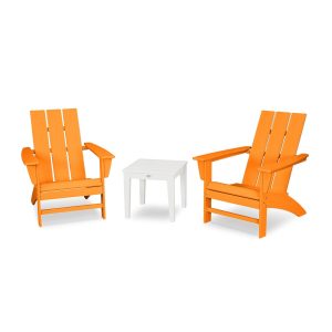 Modern Adirondack 3 Pc Recycled Plastic Seating Set in Tangerine by POLYWOOD