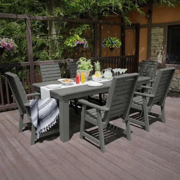 Elm Pointe 7 Pc Recycled Plastic Dining Set in Coastal Teak by Lakeview Outdoor Designs