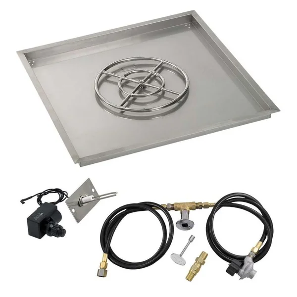 BBQGuys Signature 36 Inch Stainless Steel Square Drop-In Pan W/Spark Ignition Kit - 18 Inch Ring - Propane