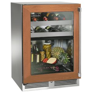 Perlick 24-Inch Signature Series Shallow Depth Marine & Coastal Series Stainless Steel Panel Ready Glass Door Outdoor Beverage Center - Left Hinge - HH24BM-4-4L