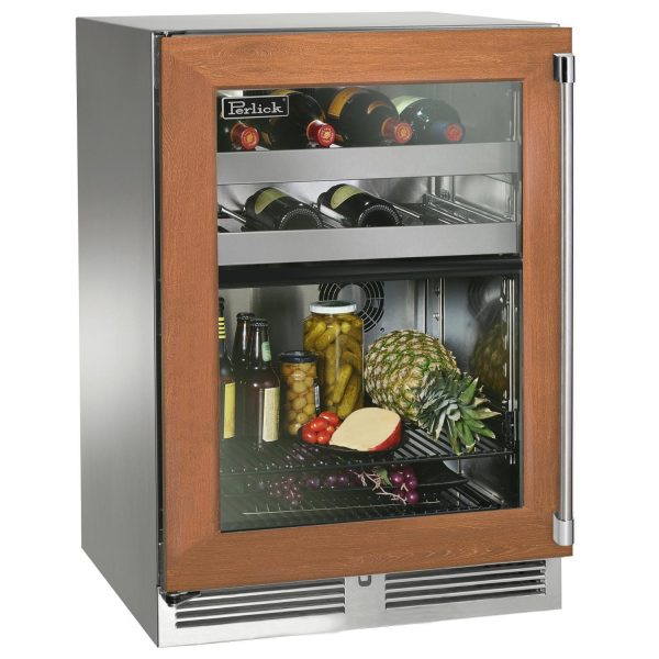 Perlick 24-Inch Signature Series Shallow Depth Marine & Coastal Series Stainless Steel Panel Ready Glass Door Outdoor Beverage Center - Left Hinge - HH24BM-4-4L