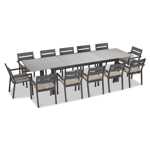 Calm Bay 13 Pc Extendable Aluminum Dining Set in Slate/Concrete/Canvas Flax by Lakeview Outdoor Designs