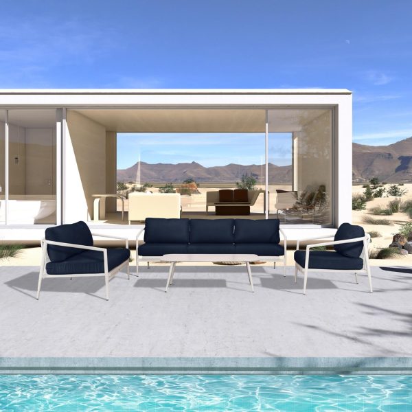 Midnight Cove 4 Pc Aluminum Seating Set w/ Sofa & Loveseat in Urban Stone/Spectrum Indigo by Lakeview Outdoor Designs