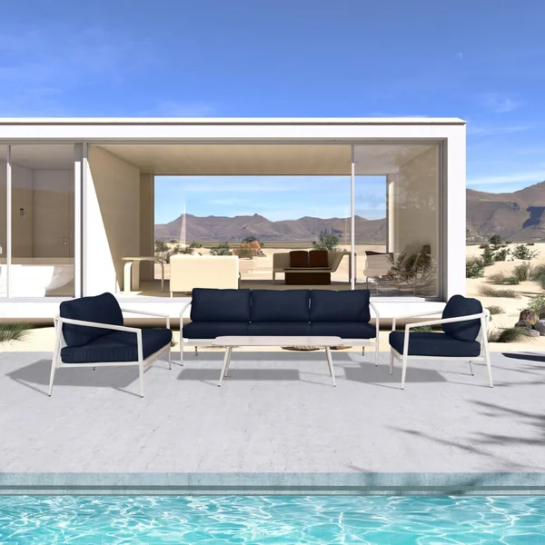 Midnight Cove 4 Pc Aluminum Seating Set w/ Sofa & Loveseat in Urban Stone/Spectrum Indigo by Lakeview Outdoor Designs