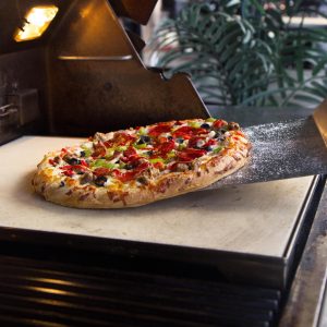 Blaze 14 3/4-Inch Ceramic Pizza Stone w/ Stainless Steel Tray for Gas Grills - BLZ-PZST