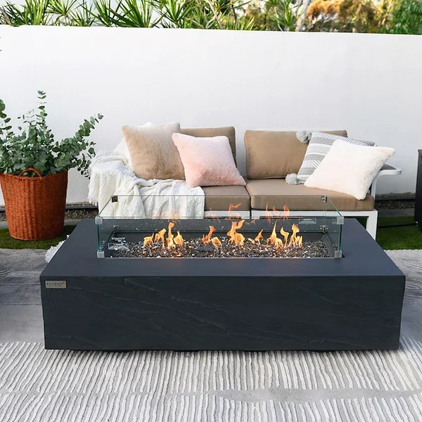 Cape Town 56 Inch Rectangular Concrete Natural Gas Fire Pit Table in Black by Elementi