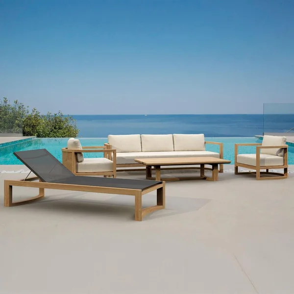Carondelet 5 Pc Teak Seating Set in Linen Natural by Lakeview Outdoor Designs