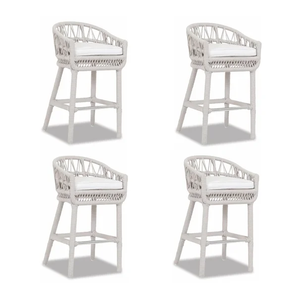 Dana 4 Piece Olefin Rope Patio Bar Stool Set W/ Sunbrella Linen Canvas Cushions By Sunset West