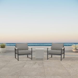 Avenue Bay  3 Pc Aluminum Seating Set in Slate/Canvas Charcoal by Lakeview Outdoor Designs