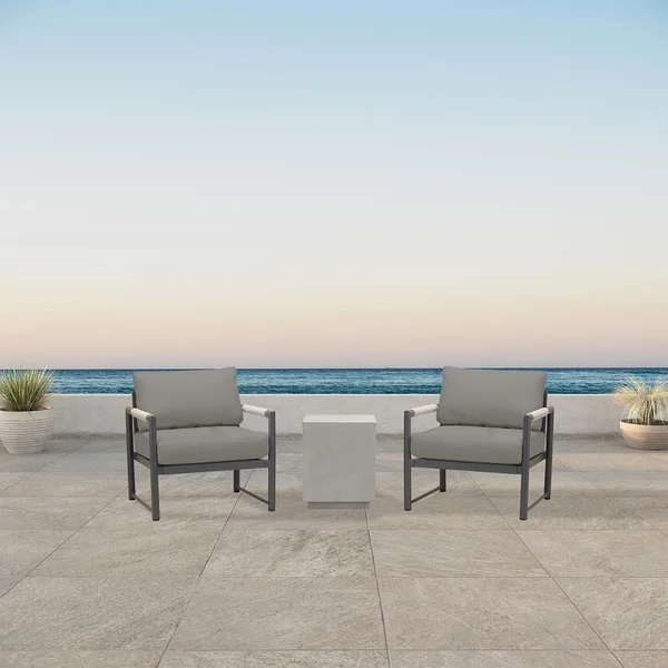 Avenue Bay 3 Pc Aluminum Seating Set in Slate/Canvas Charcoal by Lakeview Outdoor Designs