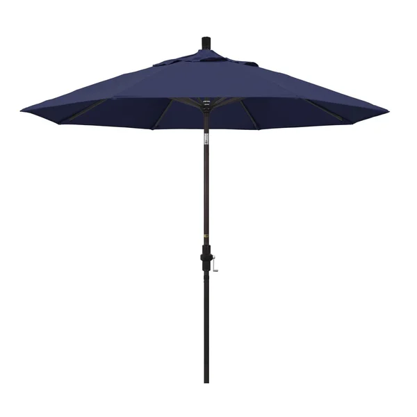 California Umbrella 9 Ft. Octagonal Aluminum Collar Tilt Patio Umbrella W/ Crank Lift & Aluminum Ribs - Bronze Frame / Olefin Navy Blue Canopy