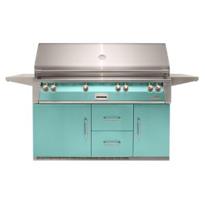 Alfresco ALXE 56-Inch Freestanding Natural Gas All Grill On Refrigerated Cart With Sear Zone And Rotisserie in Light Green - ALXE-56BFGR-NG-S6027