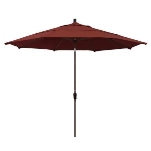 California Umbrella 11 Ft. Octagonal Aluminum Auto Tilt Patio Umbrella W/ Crank Lift & Aluminum Ribs - Bronze Frame / Sunbrella Canvas Henna Canopy