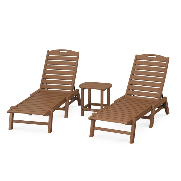 Nautical 3 Pc Set Recycled Plastic Chaise Lounge Set in Teak by POLYWOOD