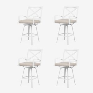 Bristol 4 Piece Aluminum Swivel Patio Counter Stool Set W/ Sunbrella Canvas Flax Self Welt Cushions By Sunset West
