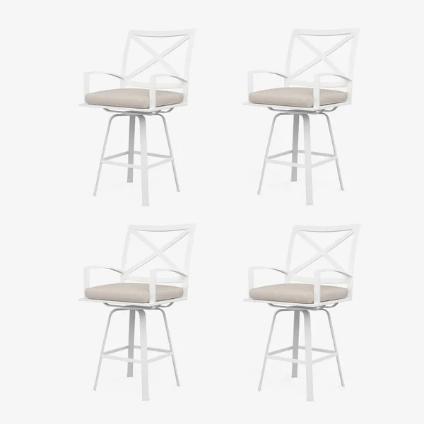 Bristol 4 Piece Aluminum Swivel Patio Counter Stool Set W/ Sunbrella Canvas Flax Self Welt Cushions By Sunset West