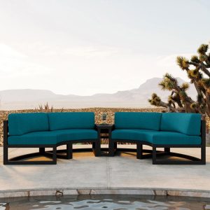 Misty Cove 3 Pc Aluminum Seating Set - Curved Sectional in Black/Spectrum Peacock by Lakeview Outdoor Designs