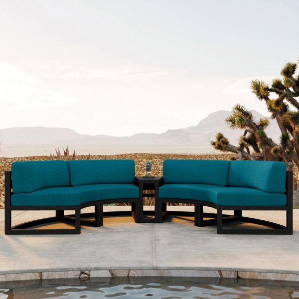Misty Cove 3 Pc Aluminum Seating Set - Curved Sectional in Black/Spectrum Peacock by Lakeview Outdoor Designs