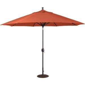 Galtech 11 Ft. Lighted LED Octagonal Aluminum Patio Market Umbrella W/ Crank Lift And Auto Tilt - Antique Bronze Frame W/ Sunbrella Canvas Brick Canopy