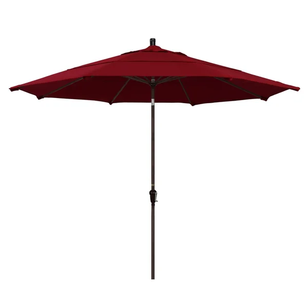 California Umbrella 11 Ft. Octagonal Aluminum Auto Tilt Patio Umbrella W/ Crank Lift & Aluminum Ribs - Bronze Frame / Olefin Red Canopy