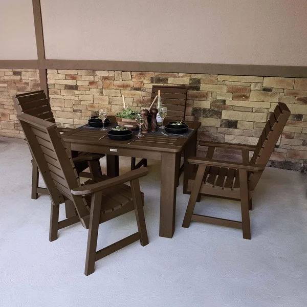 Elm Pointe 5 Pc Recycled Plastic Square Dining Set in Weathered Acorn by Lakeview Outdoor Designs