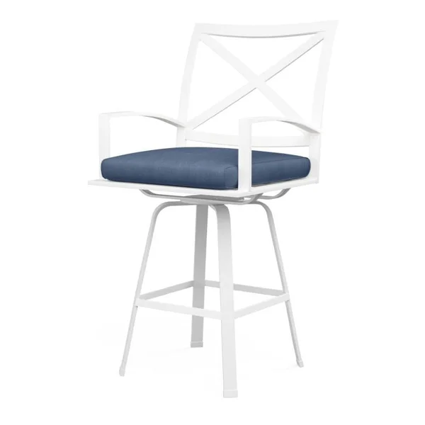 Bristol Aluminum Swivel Bar Stool w/ Self Welt in White/Spectrum Indigo by Sunset West