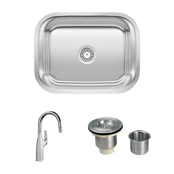 Blanco - Stellar 23 X 18 Single Bowl Sink w/ Rivana 15 Inch Single Spray Faucet with Strainer Basket