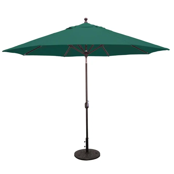 Galtech 11 Ft. Octagonal Aluminum Patio Market Umbrella W/ Crank Lift And Deluxe Auto Tilt - Antique Bronze Frame W/ Sunbrella Canvas Forest Green Canopy