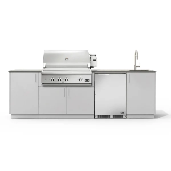 Urban Bonfire Cove 36 Outdoor Kitchen w/ DCS Natural Gas Grill, Sink, Refrigerator, Keon Dekton Countertop & Chantilly Finish - B-Cove-36-DCS-Keon-Chantilly