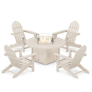 Classic Adirondack 5 Pc Recycled Plastic Fire Pit Seating Set in Sand by POLYWOOD