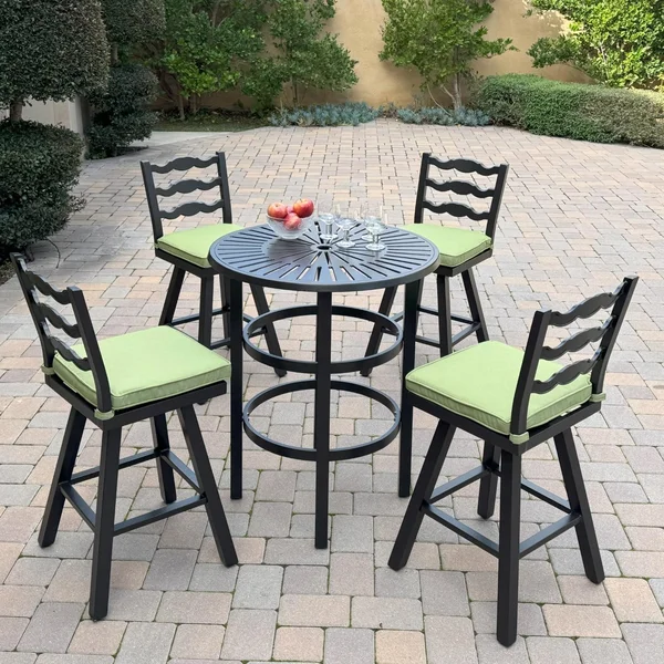 Aspen 5 Pc Aluminum Swivel Counter Height Bar Set in Green/Dark Brown by Darlee