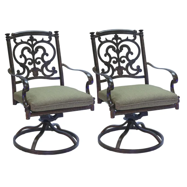 Santa Barbara Cast Aluminum 2 Pc Set Swivel Rocker Dining Chair Set in Antique Bronze/Sesame by Darlee
