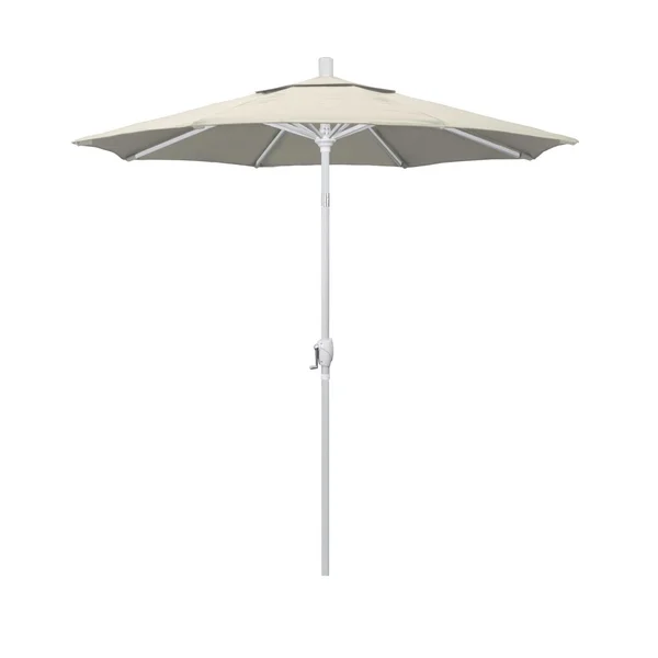 California Umbrella 7.5 Ft. Octagonal Aluminum Push Button Tilt Patio Umbrella W/ Crank Lift & Aluminum Ribs - Matted White Frame / Olefin Antique Beige Canopy