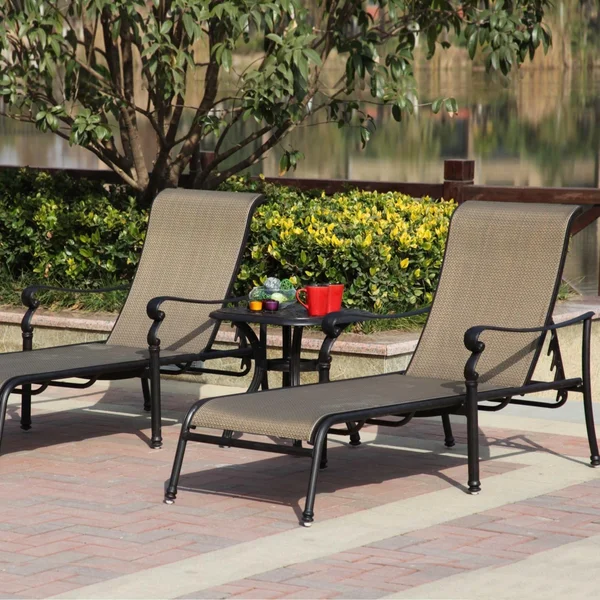 Monterey 3 Pc Cast Aluminum Chaise Lounge Set w/ 21 Inch Square Table & in Antique Bronze/Irish Mix by Darlee