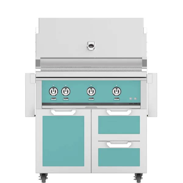 Hestan 36-Inch Propane Gas Grill W/ Rotisserie On Double Drawer & Door Tower Cart - Bora Bora - GABR36-LP-TQ