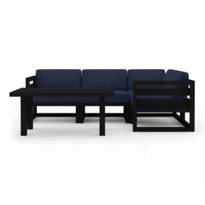 Misty Cove 5 Pc Aluminum Seating Set w/ Sectional & Classic Chat Table in Black/Spectrum Indigo by Lakeview Outdoor Designs
