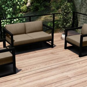 Misty Cove 3 Pc Aluminum Seating Set in Black/Heather Beige by Lakeview Outdoor Designs