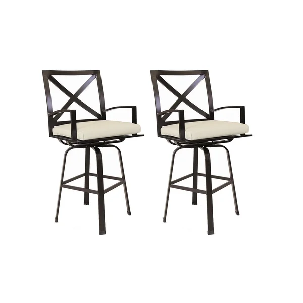 La Jolla 2 Piece Aluminum Patio Counter Height Swivel Bar Stool Set W/ Sunbrella Canvas Flax Cushions By Sunset West