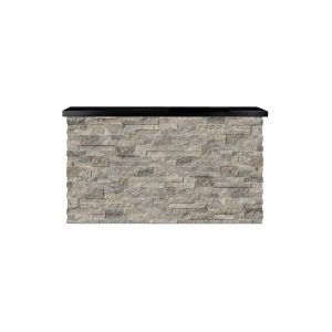 BBQGuys Signature 72 Inch 360 Degree Swivel Outdoor TV Lift Cabinet | Silver Travertine w/ Black Aluminum