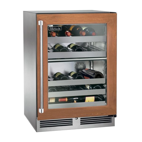 Perlick 24-Inch Signature Series Stainless Steel Panel Ready Glass Door Outdoor Dual Zone Wine Reserve - Right Hinged - HP24DO-4-4R
