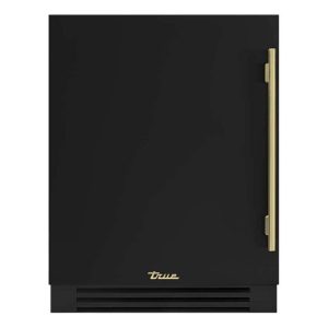 True ADA Height 24 Inch 105 Can 12 Bottle Left Hinge Outdoor Beverage Center - Matte Black w/ Brass Handle - TUBADA-24-LS-A~027-H01