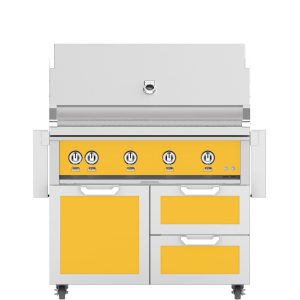 Hestan 42-Inch Propane Gas Grill W/ Sear Burner & Rotisserie On Double Drawer & Door Tower Cart - Sol - GMBR42-LP-YW