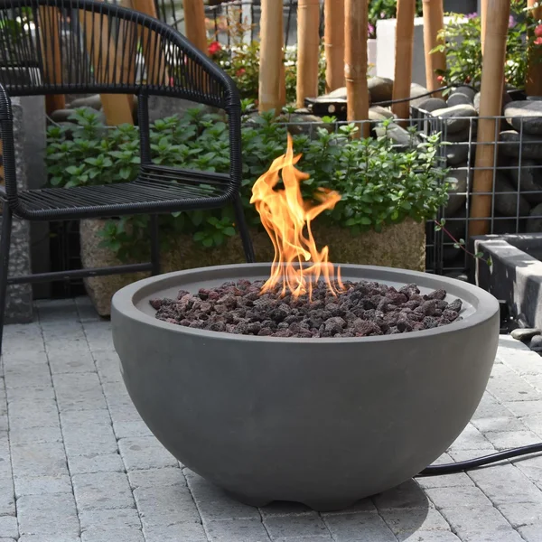 Modeno Nantucket 26 Inch Round GFRC Natural Gas Fire Bowl in Gray by Elementi
