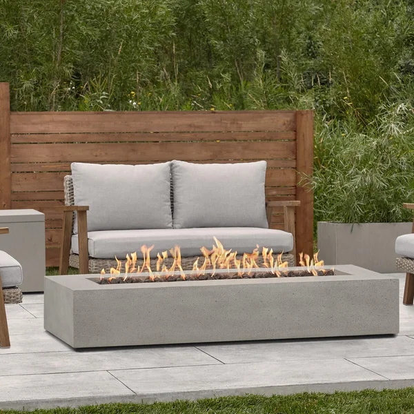 Hillview Bay 72 Inch Rectangular GFRC Natural Gas Fire Pit Table in Flint by BBQGuys Signature