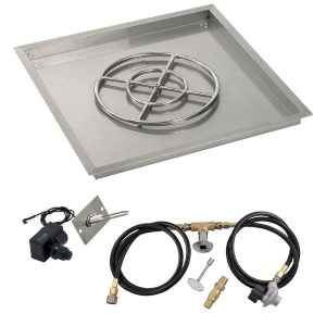 BBQGuys Signature 30 Inch Stainless Steel Square Drop-In Pan W/Spark Ignition Kit - 18 Inch Ring - Propane