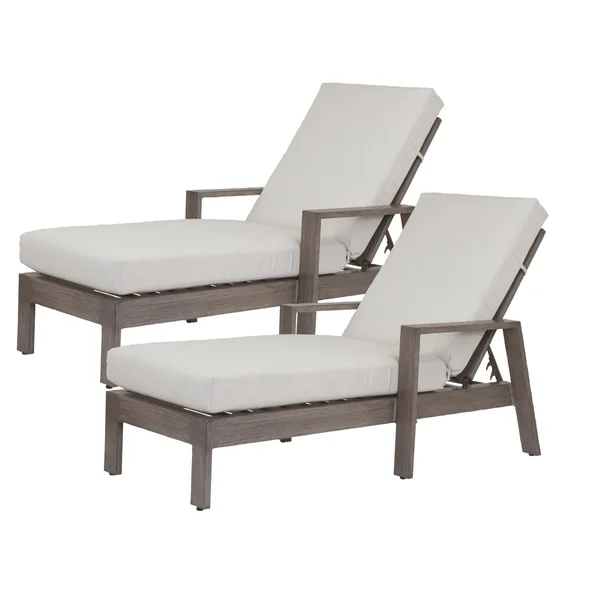 Laguna 2 Pc Aluminum Chaise Lounge Set in Driftwood/Canvas Flax by Sunset West