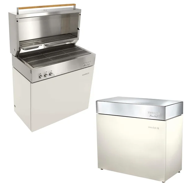 Flammkraft Model D Freestanding Grill & Model M Prep Center Module - Ivory White - 1029542