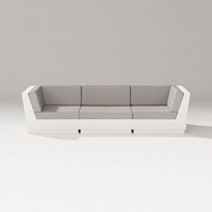Elevate 3 Person Recycled Plastic Sectional Sofa in Vintage White/Weathered Tweed By PW Designer Series