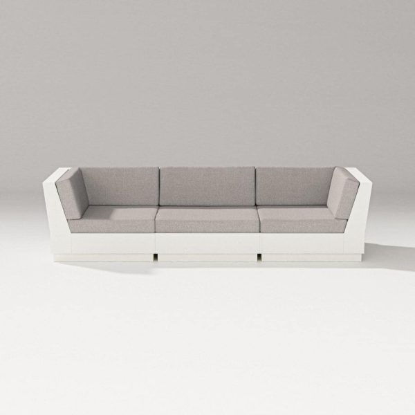 Elevate 3 Person Recycled Plastic Sectional Sofa in Vintage White/Weathered Tweed By PW Designer Series